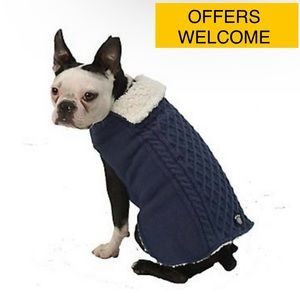 18” LENGTH Petrageous Dog Sweater Sherpa Lining cable Knit Blue NWT